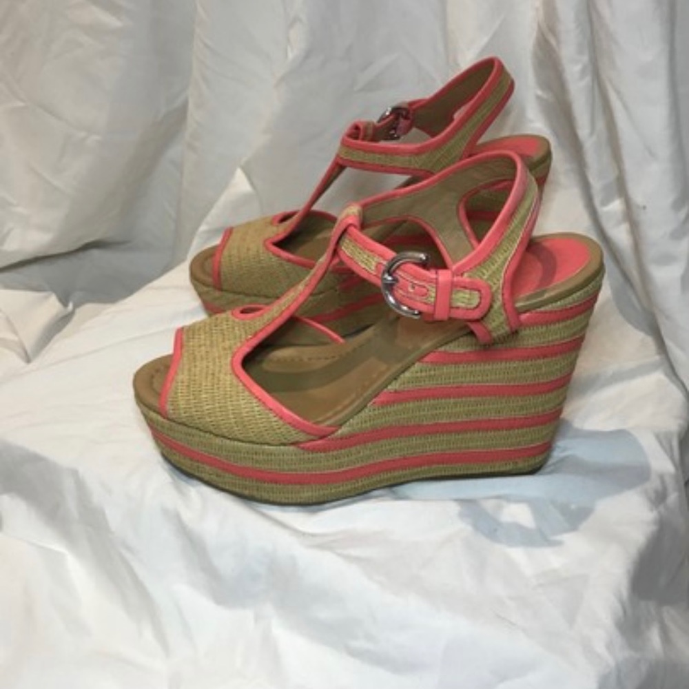 Coach Pink & Tan Woven Wedges Size 9 US - Picture 2 of 7